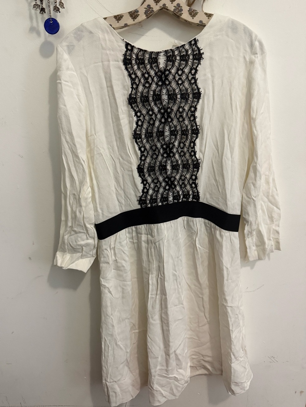 Sandro White Black Lace Inset Dress Size 3 / US 8 Exposed Zipper NWT